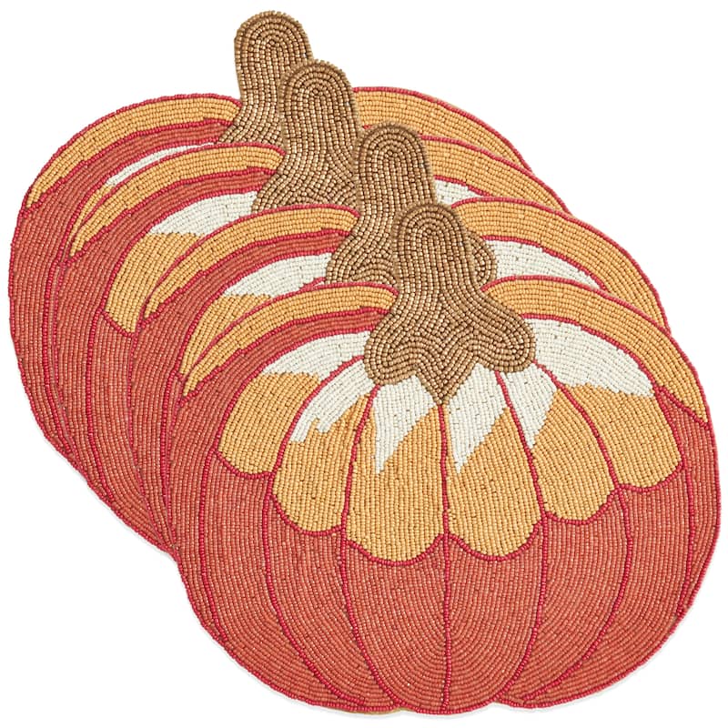 Glass Beads Placemats With Pumpkin Design (Set of 4)