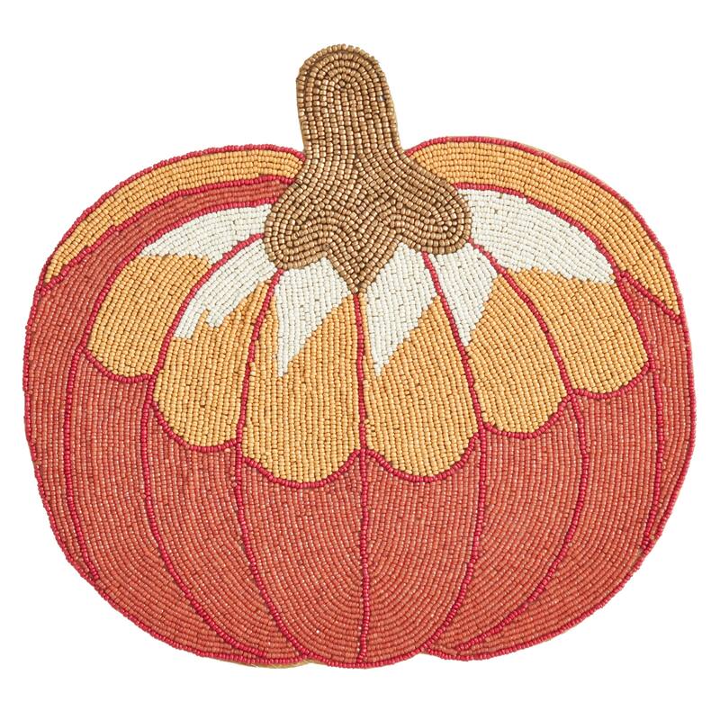 Glass Beads Placemats With Pumpkin Design (Set of 4)