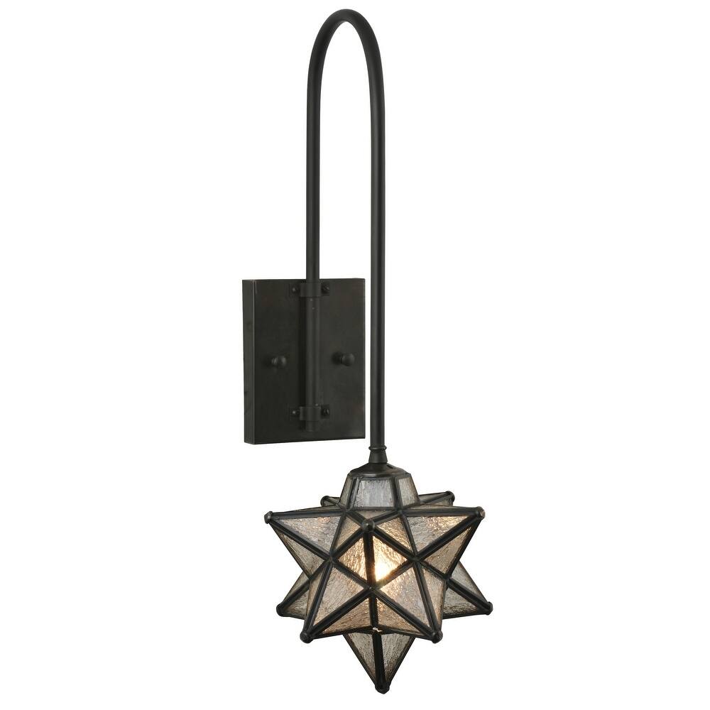 9"W Moravian Star Clear Seeded Curved Arm Wall Sconce