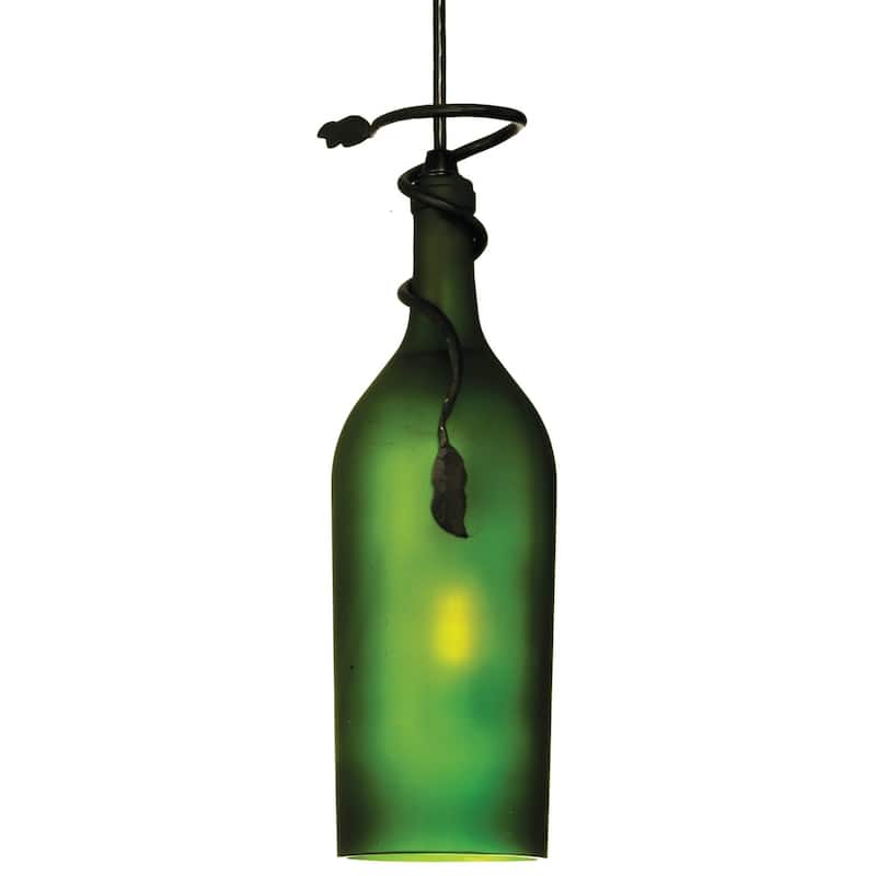 4" Wide Tuscan Vineyard Frosted Green Wine Bottle Mini Pendant
