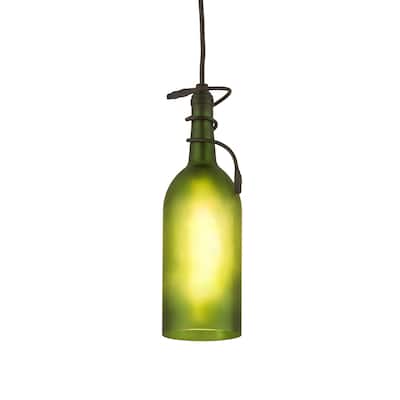 4"W Tuscan Vineyard Frosted Green Wine Bottle Mini Pendant