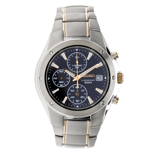 seiko men's two tone bracelet quartz chronograph watch