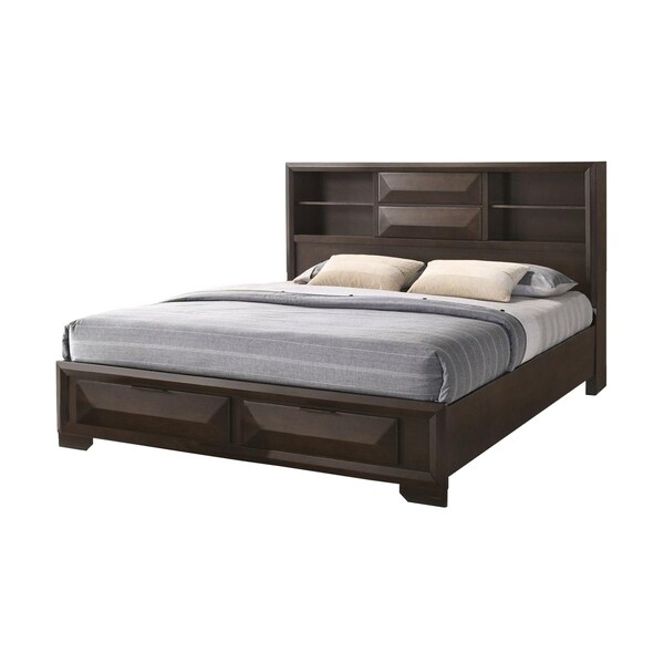 Transitional Style Queen Size Wooden Storage Bed with Bookcase ...