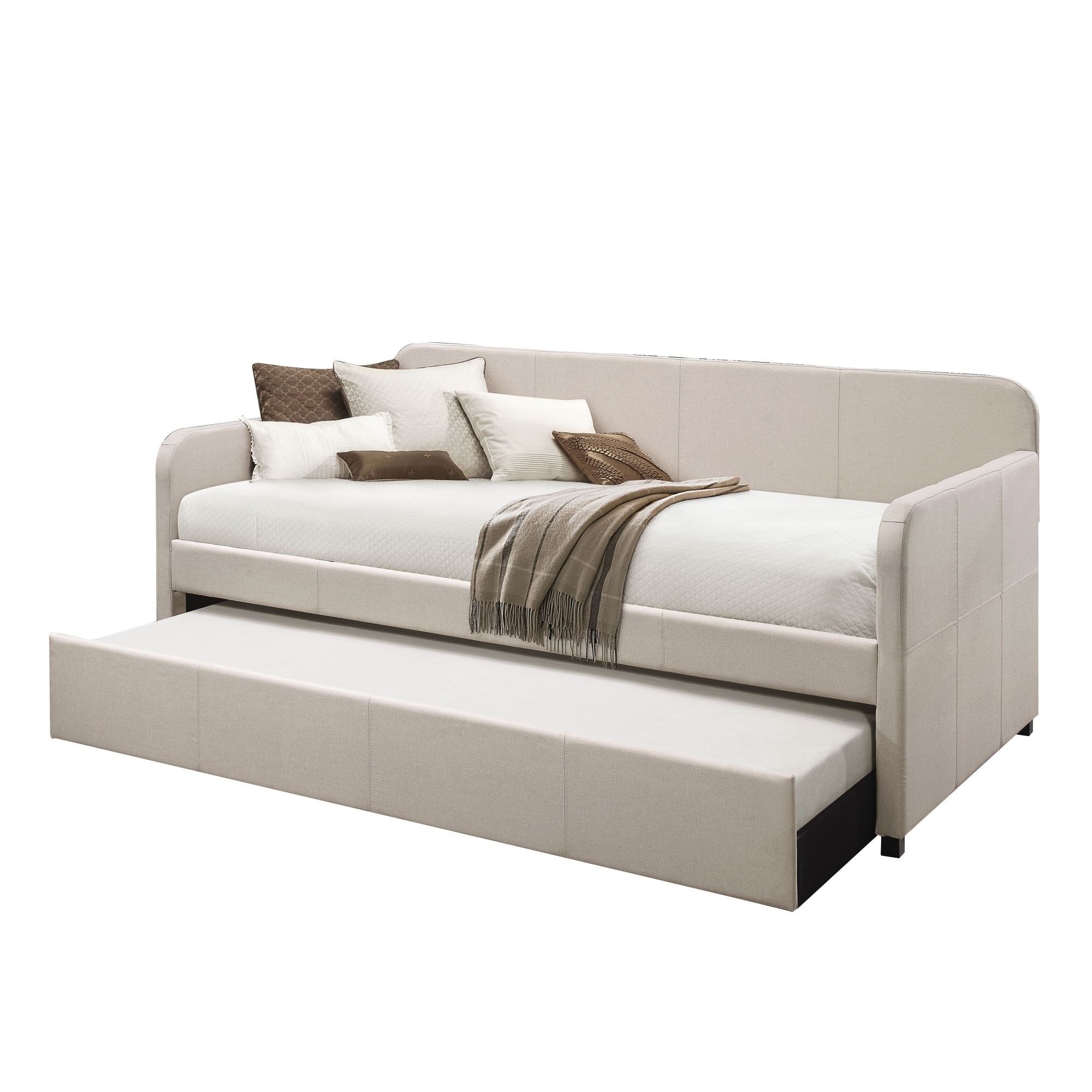 Shop Fabric Upholstered Wooden Day Bed With Trundle And Panel Back - Shop Fabric Upholstered Wooden Day Bed With Trundle And Panel Back