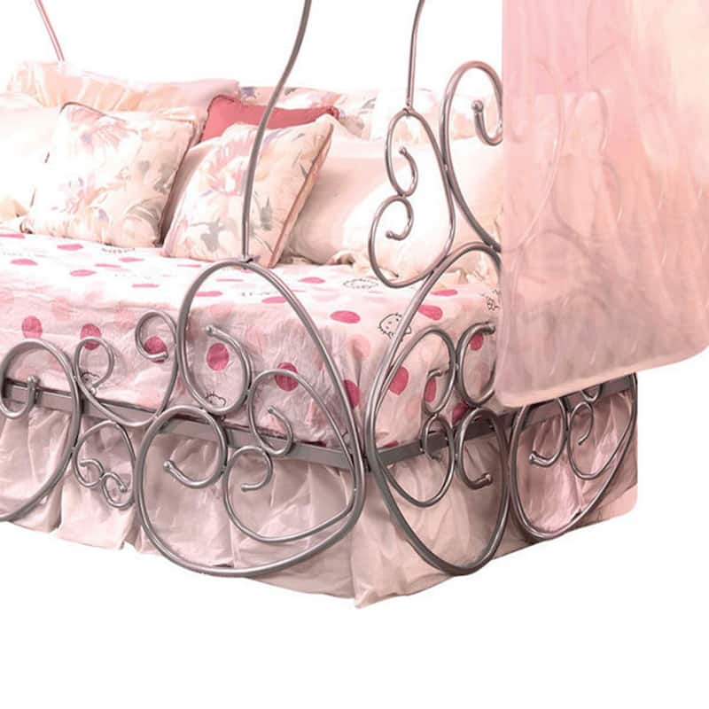 Classic Metal Twin Size Canopy Bed with Scrollwork Design, Silver