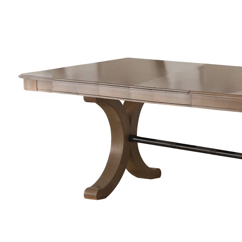 Transitional Extendable Wooden Dining Table with Trestle Base, Brown