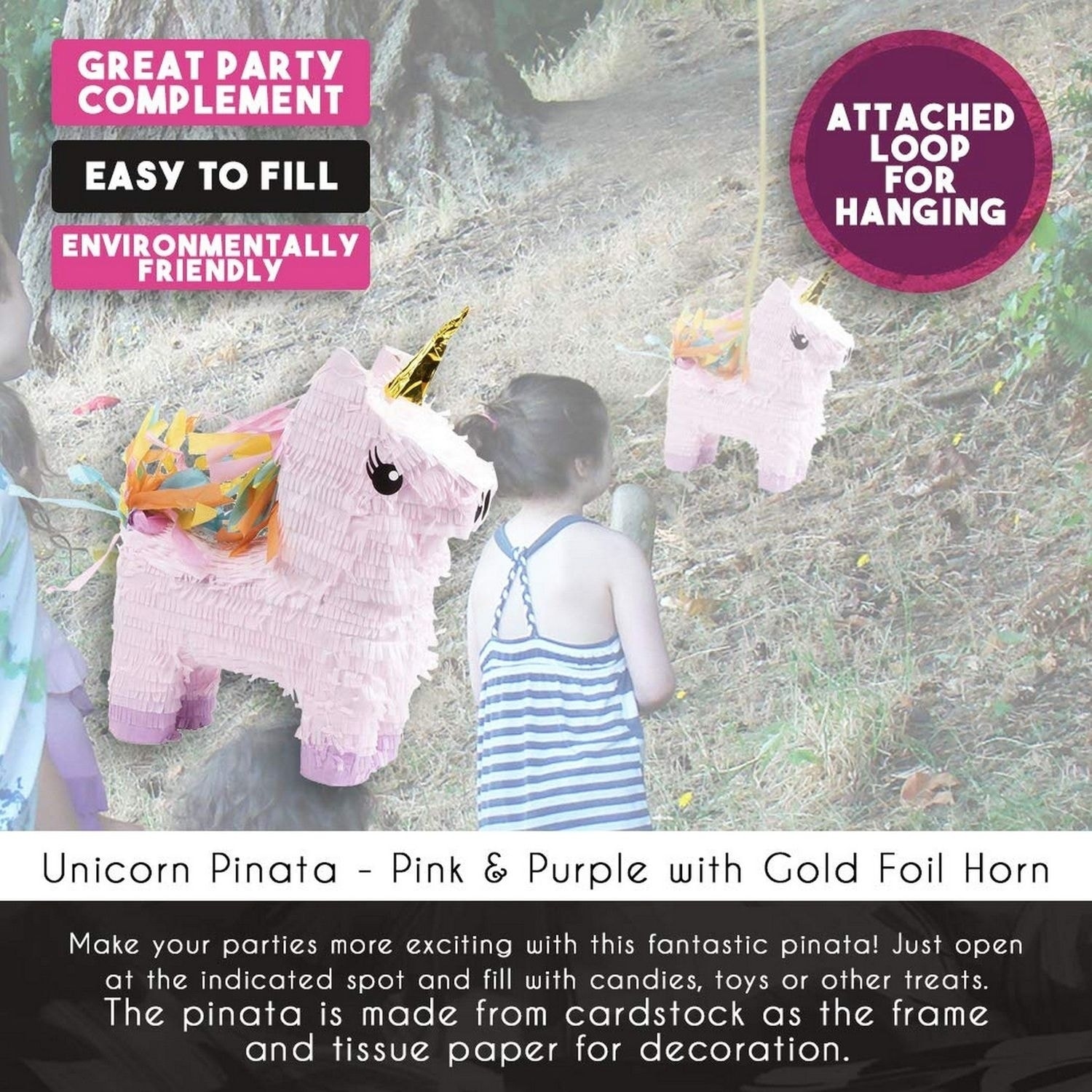 Small Unicorn Pinata, Kids Birthday Party Supplies, 13.4 x 15.5 x
