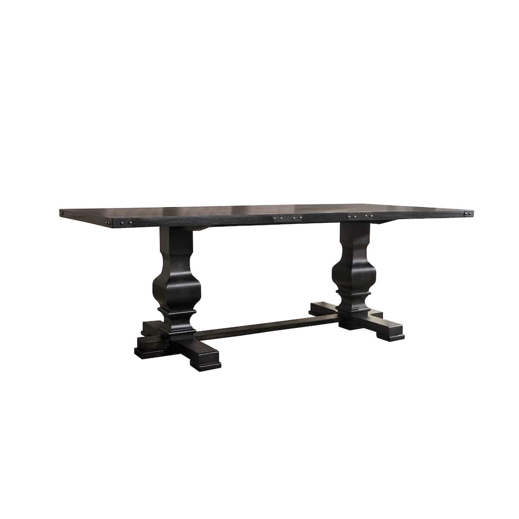 Wooden Rectangular Dining Table With Double Pedestal And Trestle Base, Vintage Black