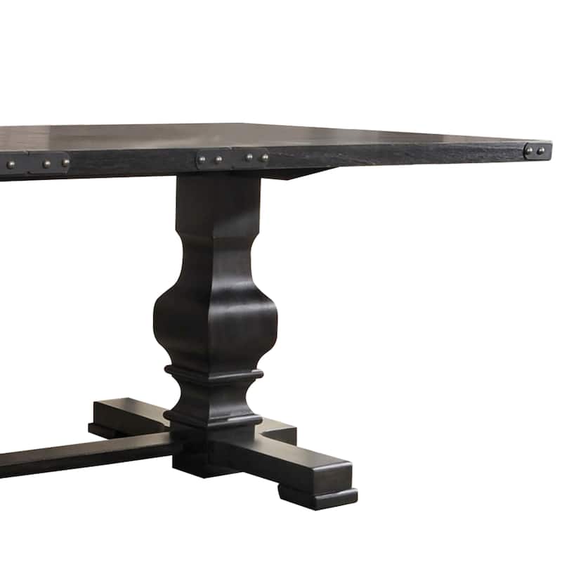 Wooden Rectangular Dining Table With Double Pedestal And Trestle Base, Vintage Black