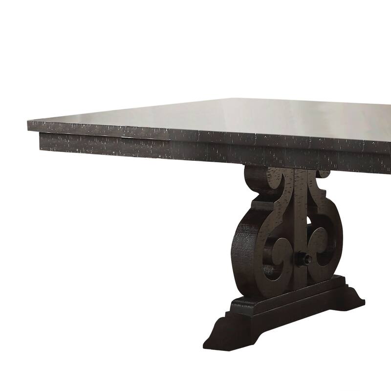 Wooden Rectangular Dining Table With Scrolled Motifs Base, Rustic Walnut