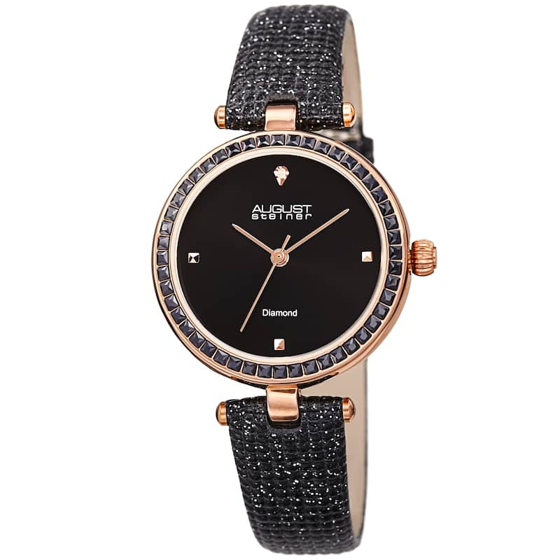 August Steiner Women's Quartz Square Crystal Textured Leather Strap Watch