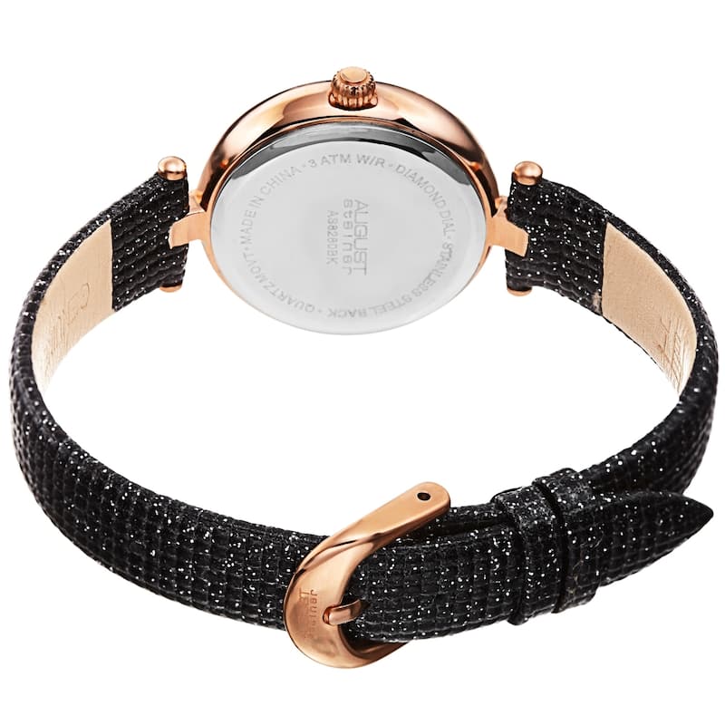 August Steiner Women's Quartz Square Crystal Textured Leather Strap Watch