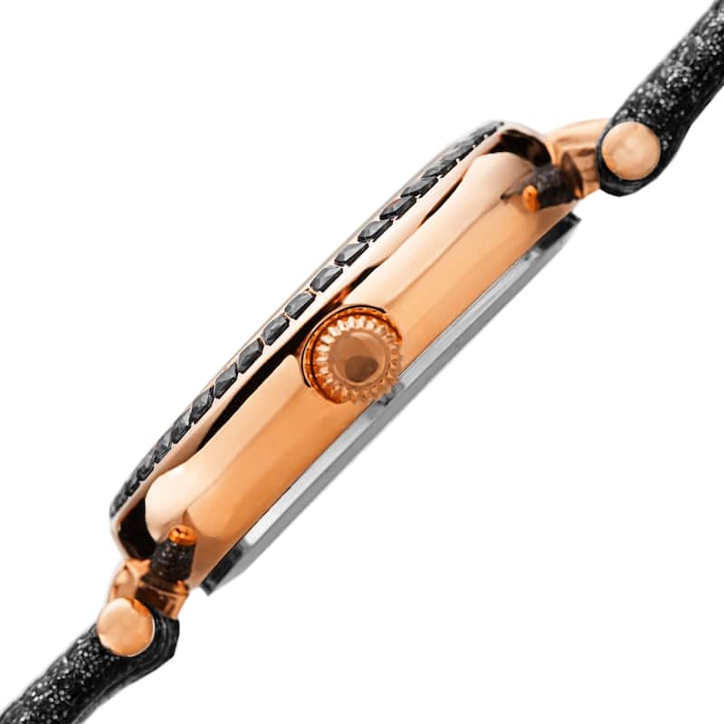 August Steiner Women's Quartz Square Crystal Textured Leather Strap Watch