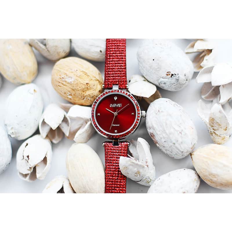 August Steiner Women's Quartz Square Crystal Textured Leather Strap Watch