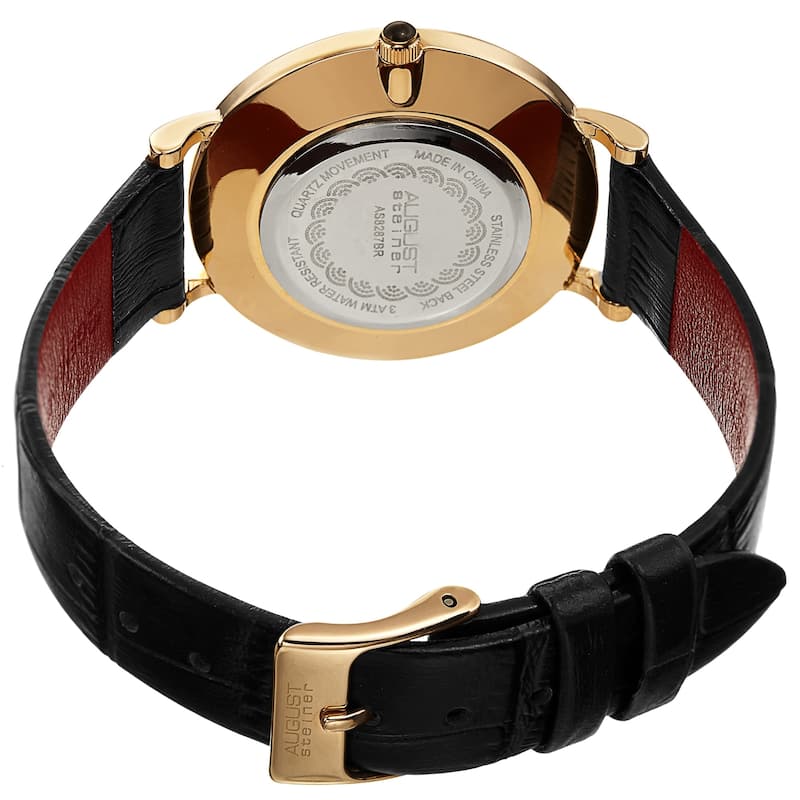 August Steiner Women's Quartz Multicolored Baguette Crystals Embossed Leather Strap Watch