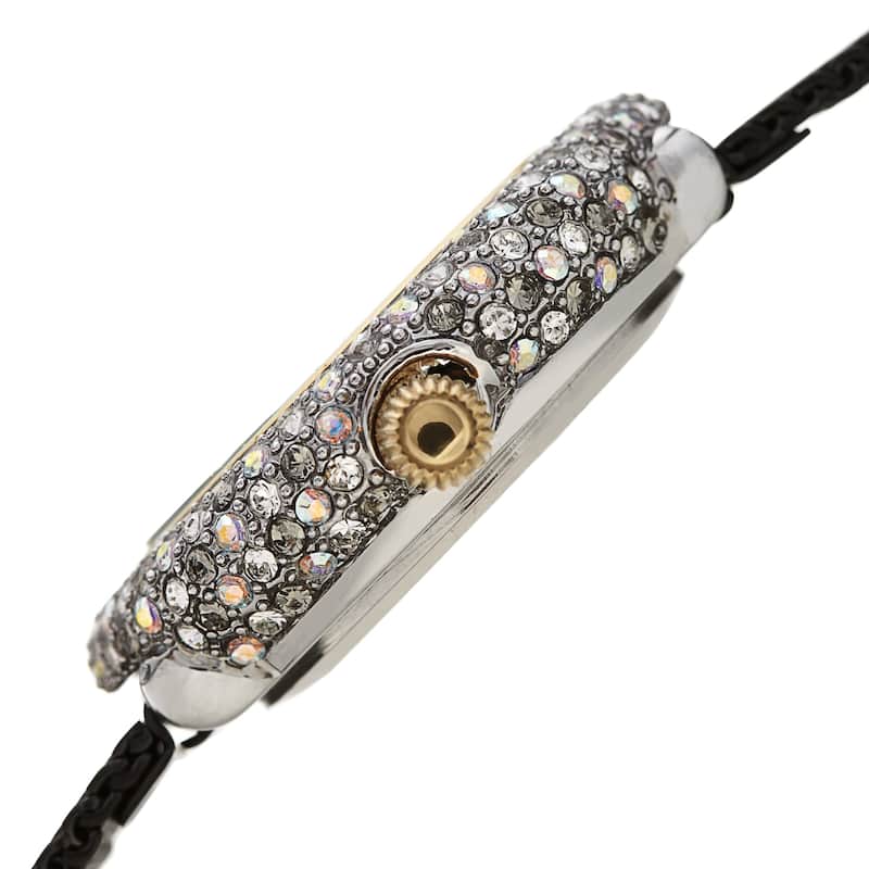 Burgi Women's Quartz Swarovski Crystal and Diamond Stainless Steel Mesh Bracelet Watch