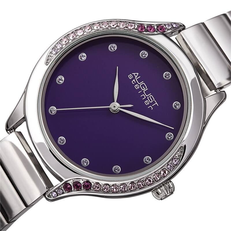 August Steiner Women's Quartz Swarovski Crystal Stainless Steel Bracelet Watch - Purple