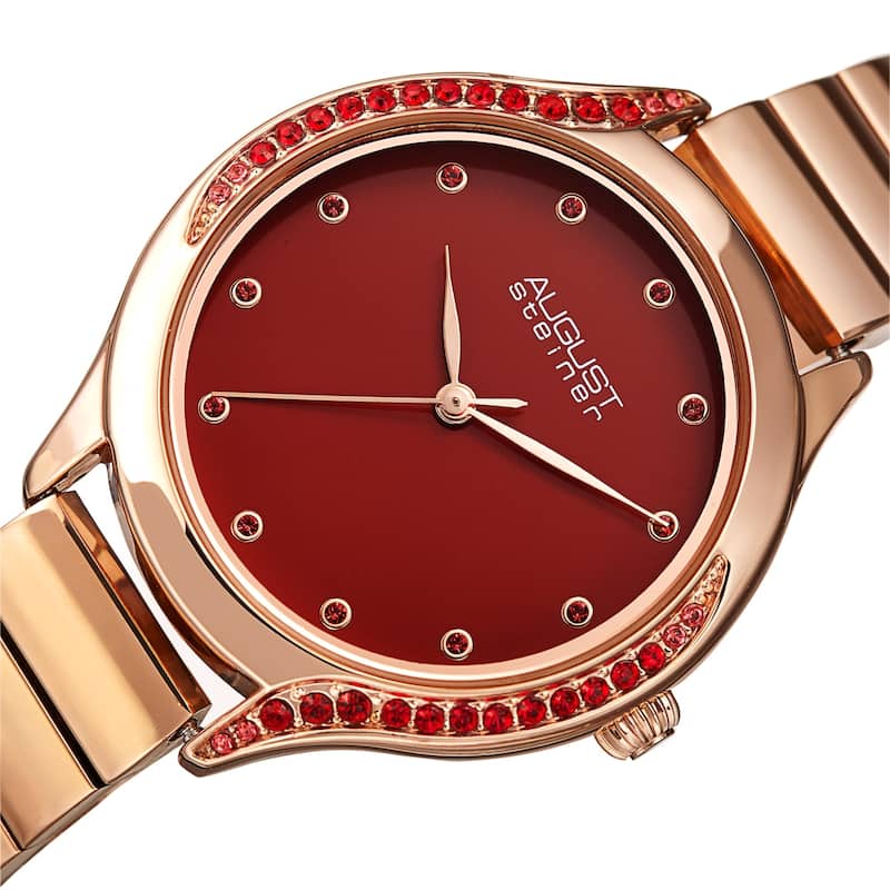 August Steiner Women's Quartz Swarovski Crystal Stainless Steel Bracelet Watch - Red