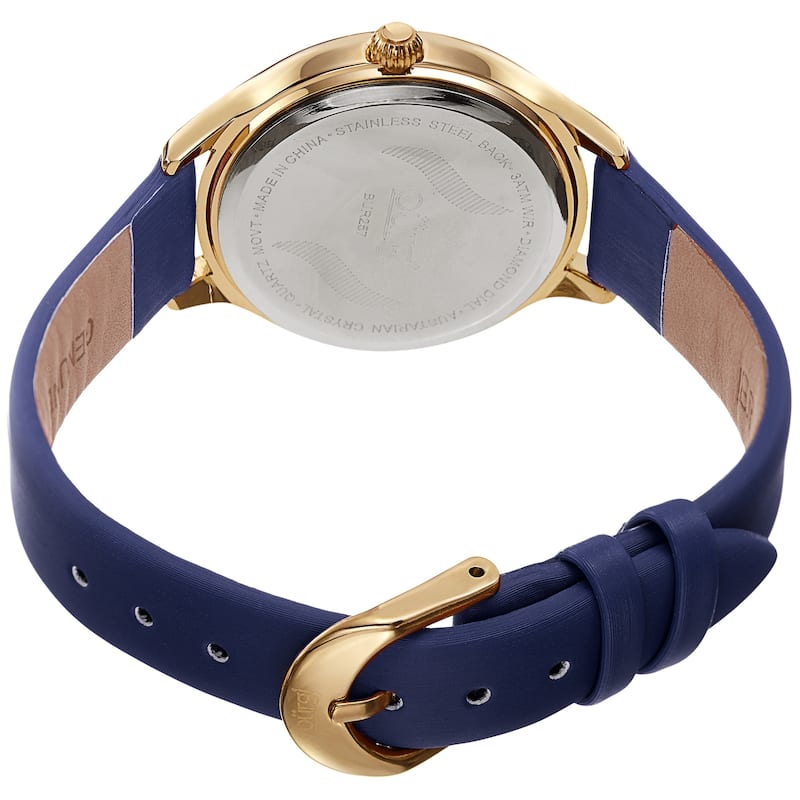 Burgi Women's Quartz with Diamond and Swarovski Crystals Rose Design Dial Leather Strap Watch