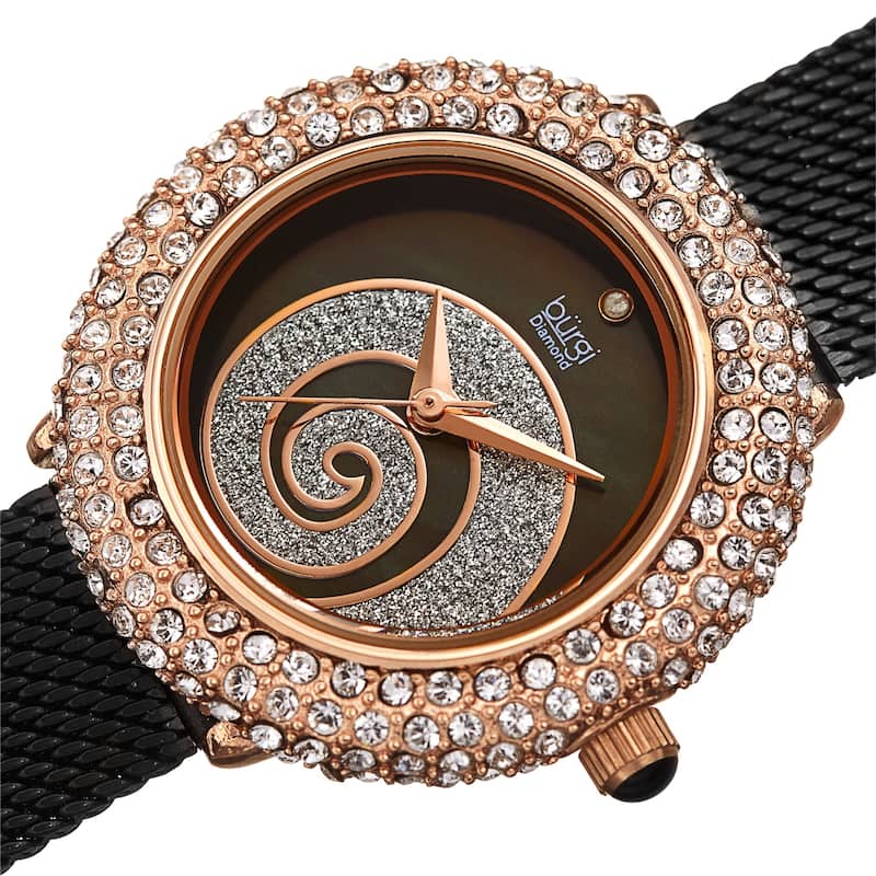 Burgi Women's Quartz Mother of Pearl Stainless Steel Bracelet Watch - Black