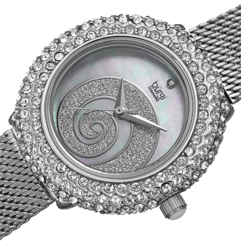 Burgi Women's Quartz Mother of Pearl Stainless Steel Bracelet Watch - Silver