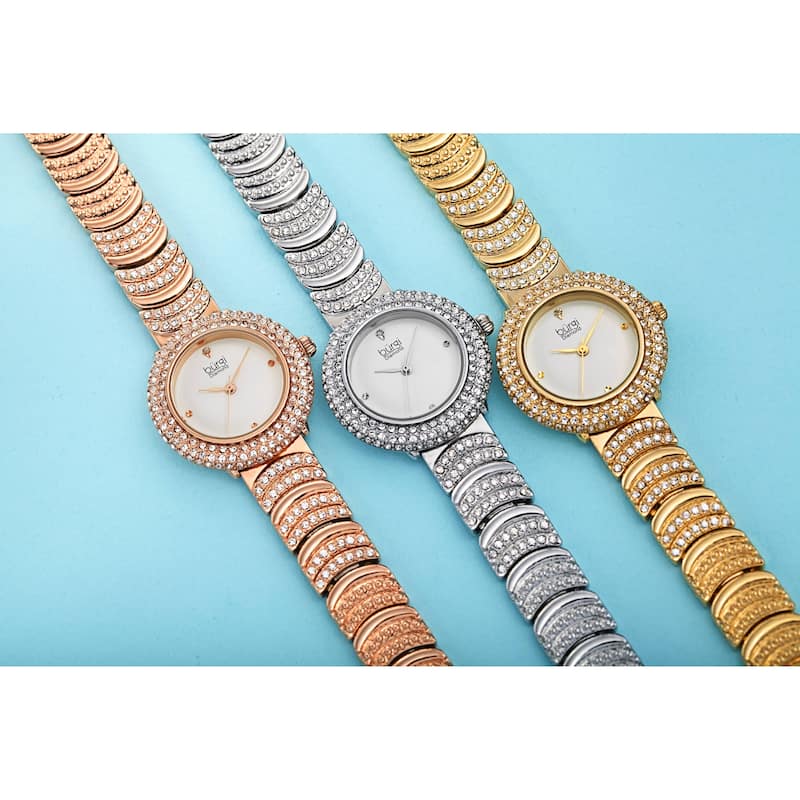 Burgi Women's Quartz Swarovski Crystal "U" Link Stainless Steel Bracelet Watch