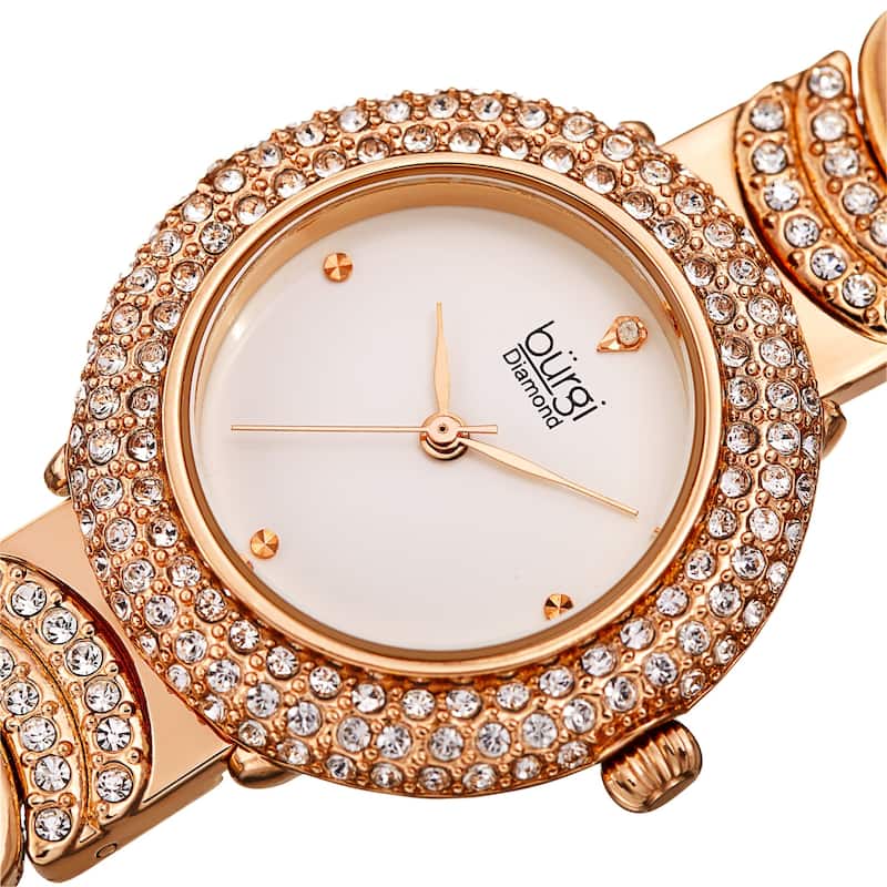 Burgi Women's Quartz Swarovski Crystal "U" Link Stainless Steel Bracelet Watch - Rose Gold