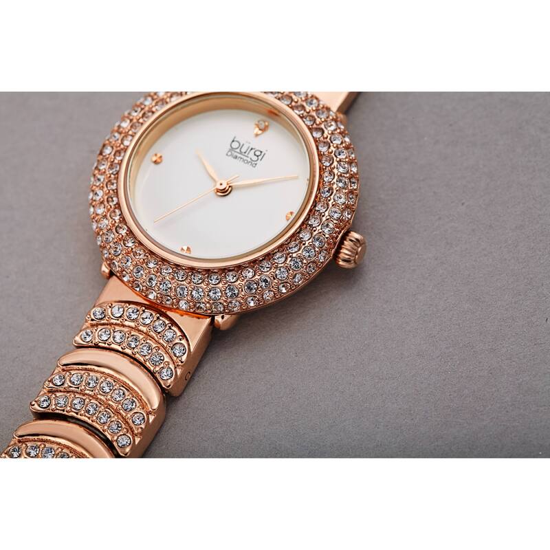 Burgi Women's Quartz Swarovski Crystal "U" Link Stainless Steel Bracelet Watch