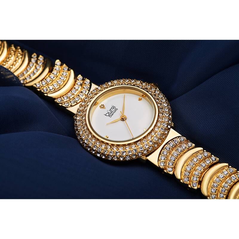 Burgi Women's Quartz Swarovski Crystal "U" Link Stainless Steel Bracelet Watch
