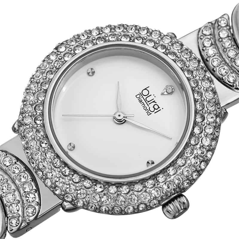 Burgi Women's Quartz Swarovski Crystal "U" Link Stainless Steel Bracelet Watch - Silver