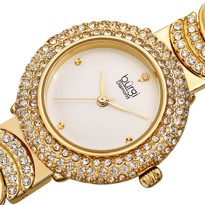 Burgi Women's Quartz Swarovski Crystal "U" Link Stainless Steel Bracelet Watch - Yellow Gold