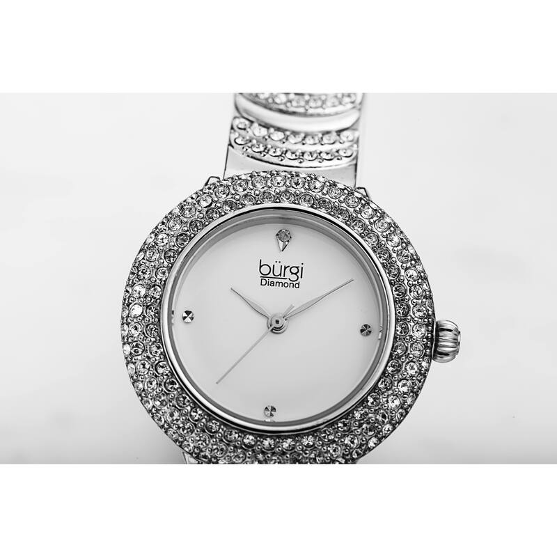 Burgi Women's Quartz Swarovski Crystal "U" Link Stainless Steel Bracelet Watch
