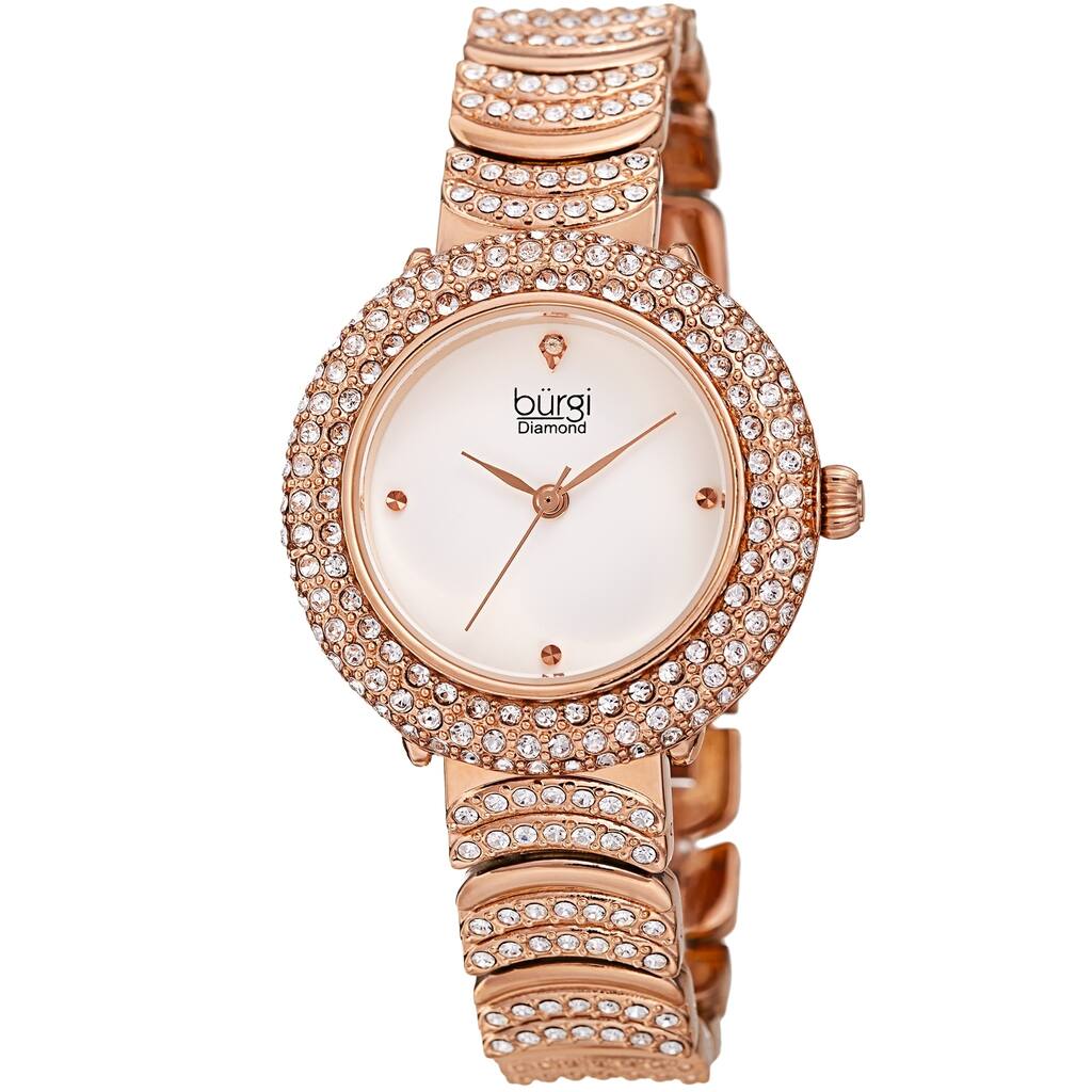Burgi Women's Quartz Swarovski Crystal "U" Link Stainless Steel Bracelet Watch