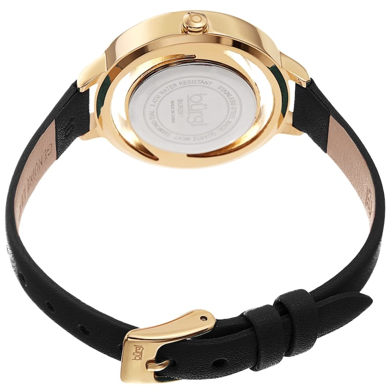 Burgi Women's Quartz Swarovski Crystal and Diamond Swirl Dial Leather Strap Watch