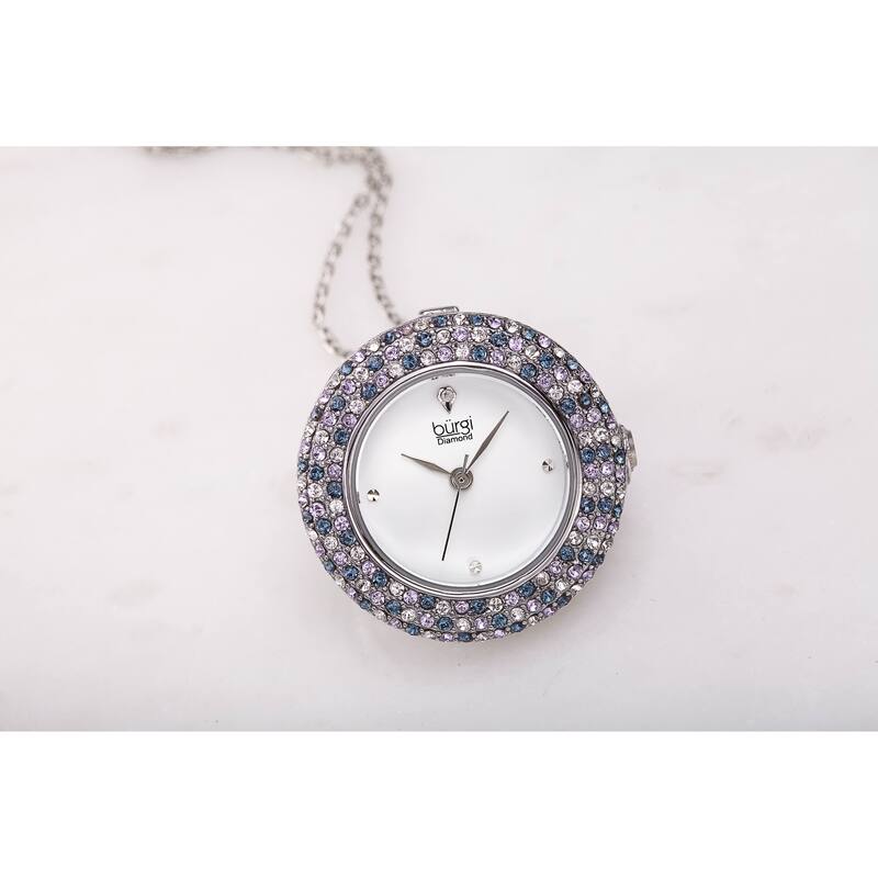 Burgi Women's Quartz Swarovski Multicolor Crystal Pendant Watch and Earring Set