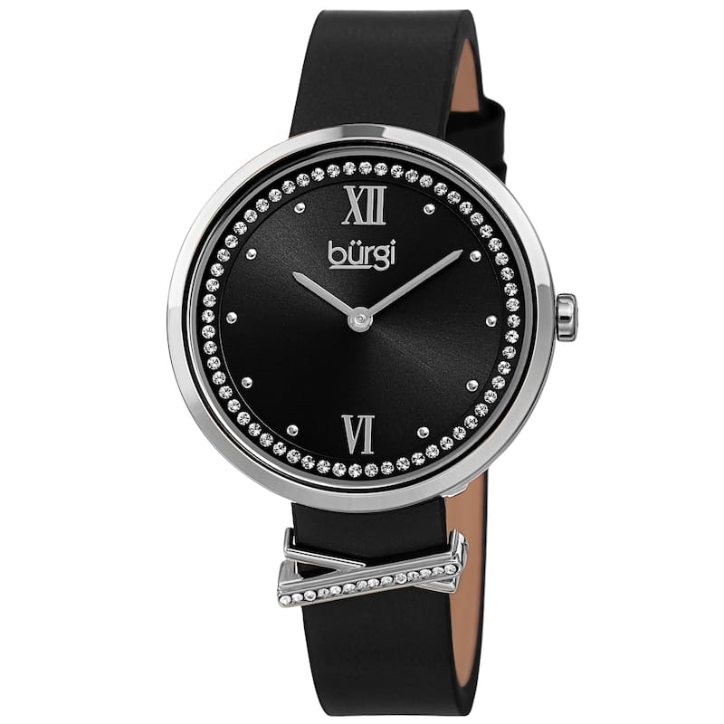Burgi Women's Quartz Swarovski Crystal Genuine Leather X-Strap Watch