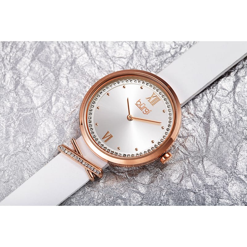 Burgi Women's Quartz Swarovski Crystal Genuine Leather X-Strap Watch