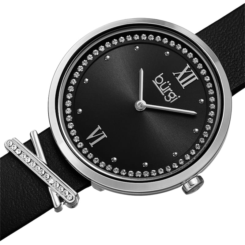 Burgi Women's Quartz Swarovski Crystal Genuine Leather X-Strap Watch