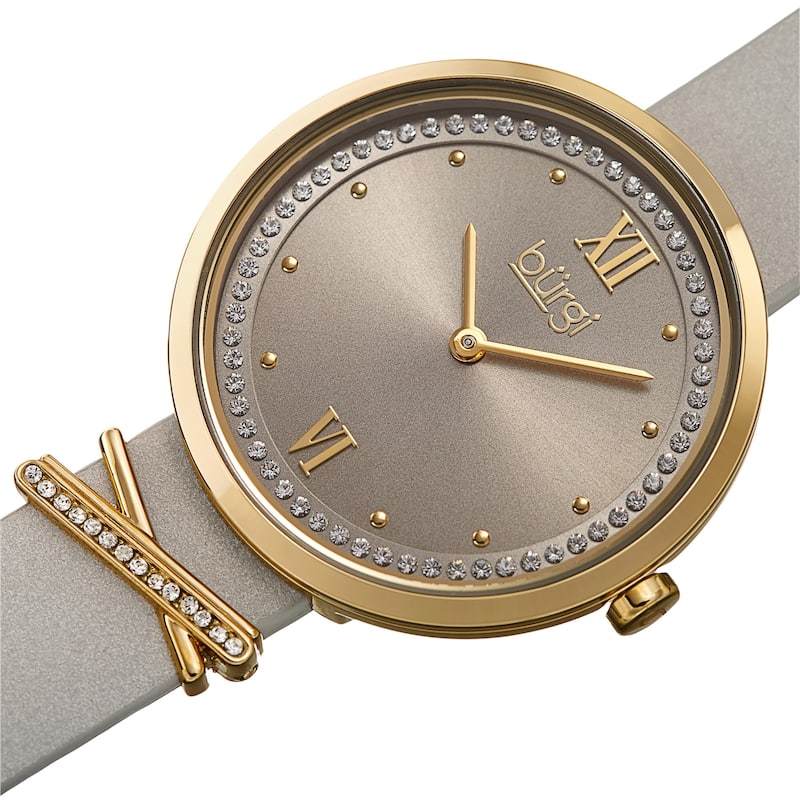 Burgi Women's Quartz Swarovski Crystal Genuine Leather X-Strap Watch