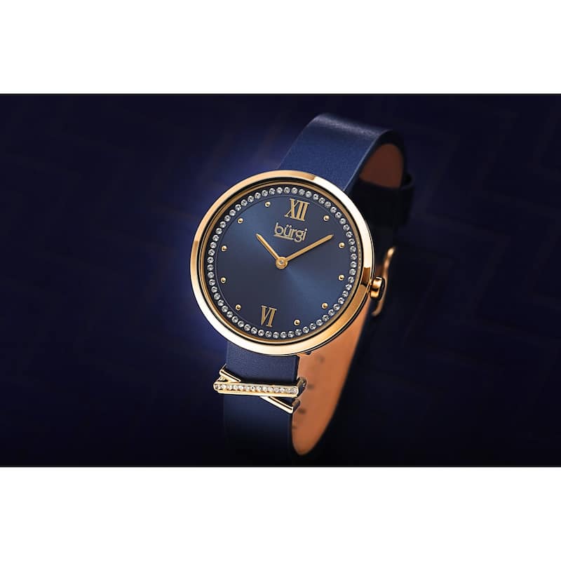 Burgi Women's Quartz Swarovski Crystal Genuine Leather X-Strap Watch