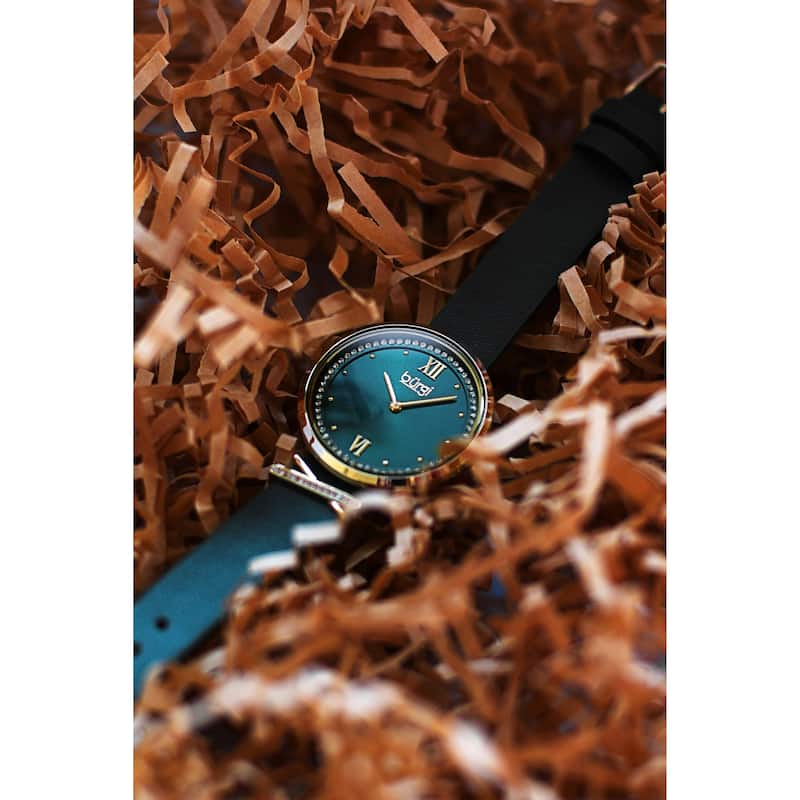 Burgi Women's Quartz Swarovski Crystal Genuine Leather X-Strap Watch