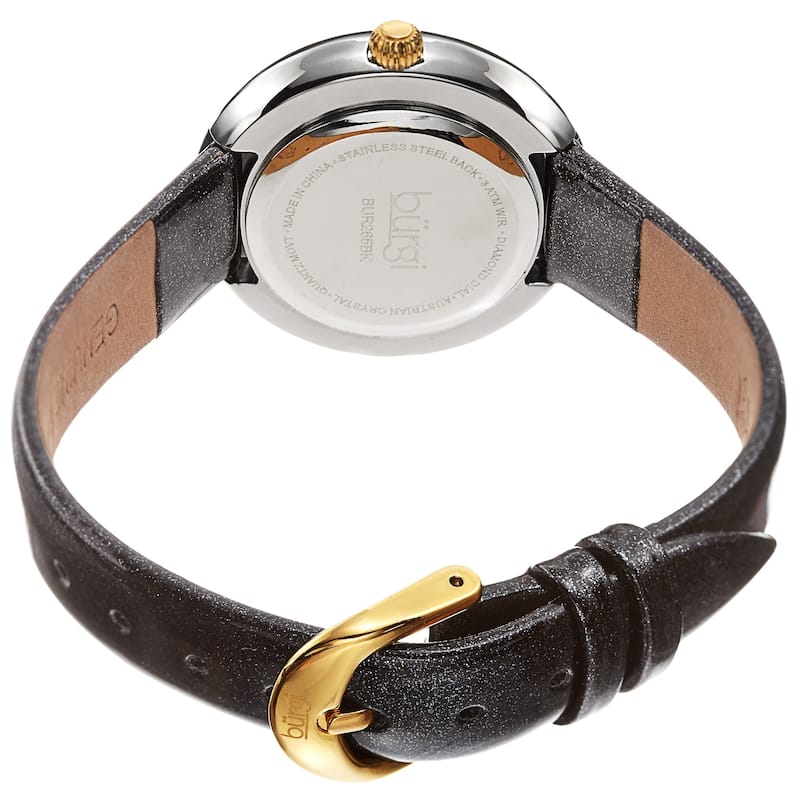 Burgi Women's Quartz Swarovski Crystal and Diamond on Glitter Leather Strap Watch