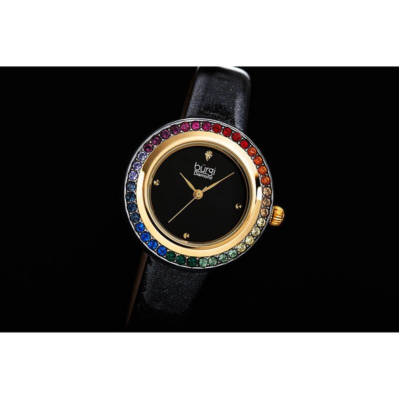Burgi Women's Quartz Swarovski Crystal and Diamond on Glitter Leather Strap Watch