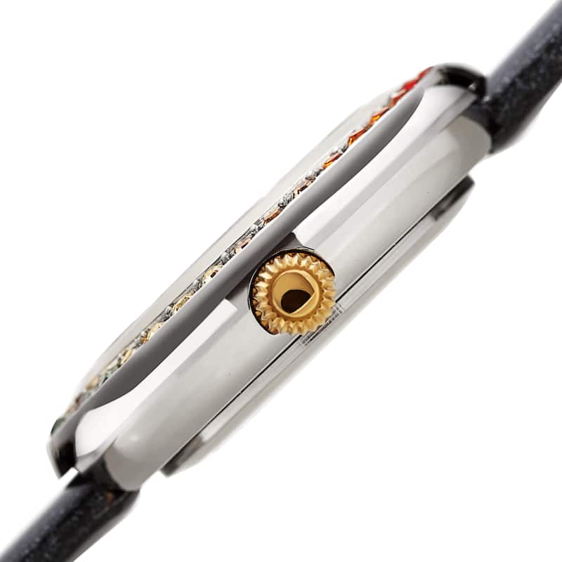 Burgi Women's Quartz Swarovski Crystal and Diamond on Glitter Leather Strap Watch
