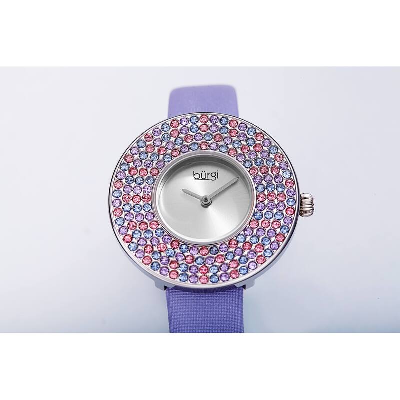 Burgi Women's Quartz Swarovski Crystal Disc Satin Leather Strap Watch