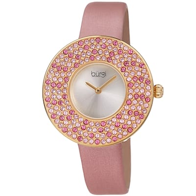 Burgi Women's Quartz Swarovski Crystal Disc Satin Leather Strap Watch