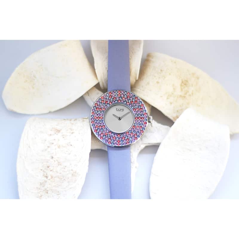 Burgi Women's Quartz Swarovski Crystal Disc Satin Leather Strap Watch