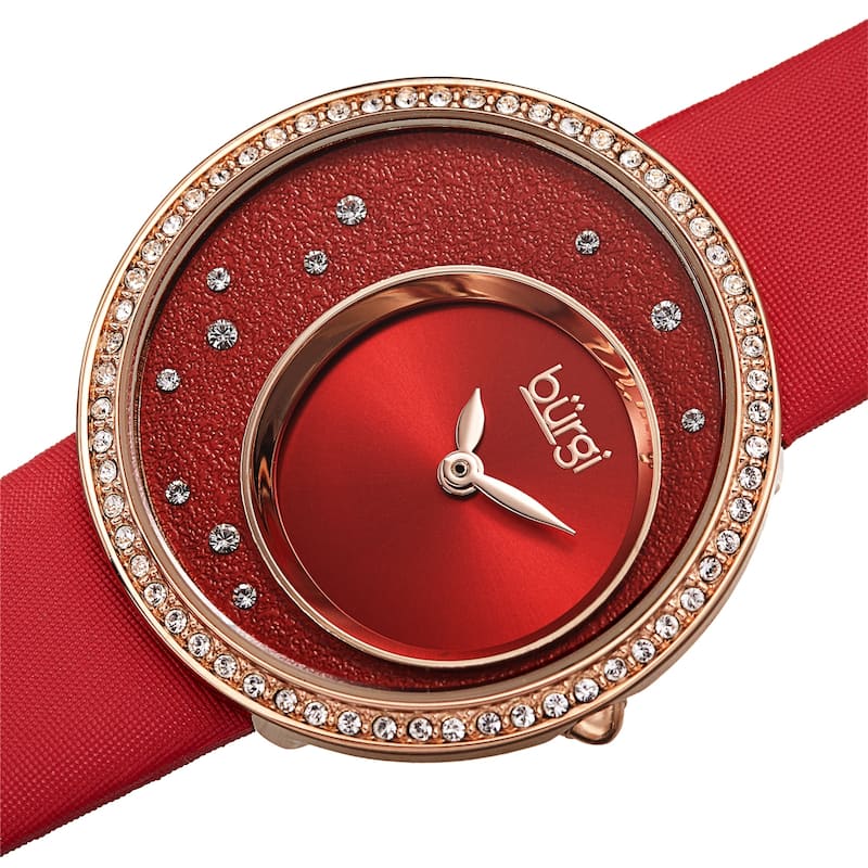 Burgi Women's Quartz Swarovski Inner Dial Satin Leather Strap Watch