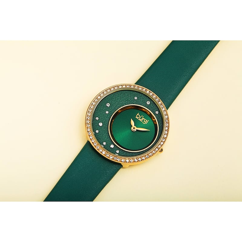 Burgi Women's Quartz Swarovski Inner Dial Satin Leather Strap Watch