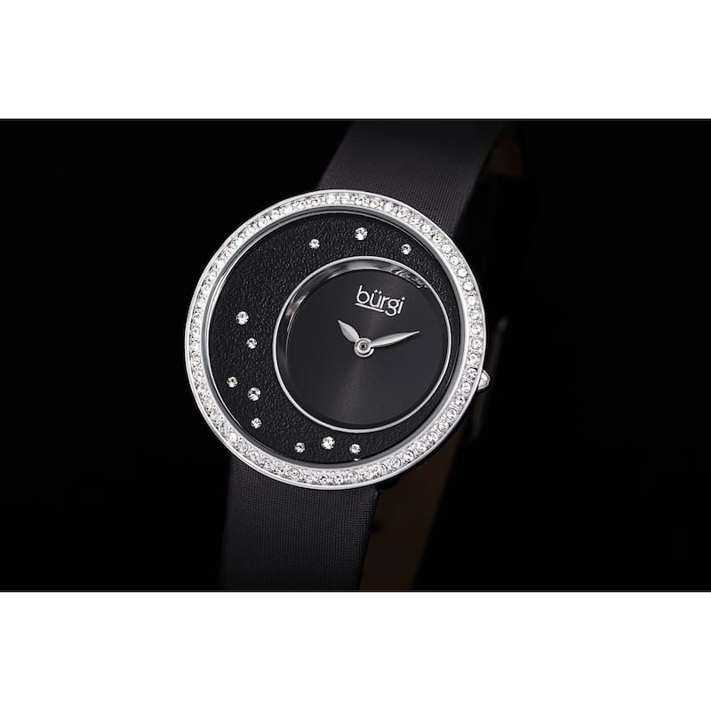 Burgi Women's Quartz Swarovski Inner Dial Satin Leather Strap Watch